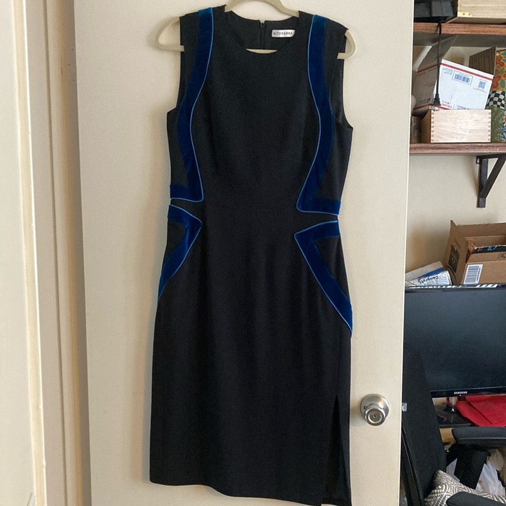 Altuzarra black dress with blue velvet detail sz 42